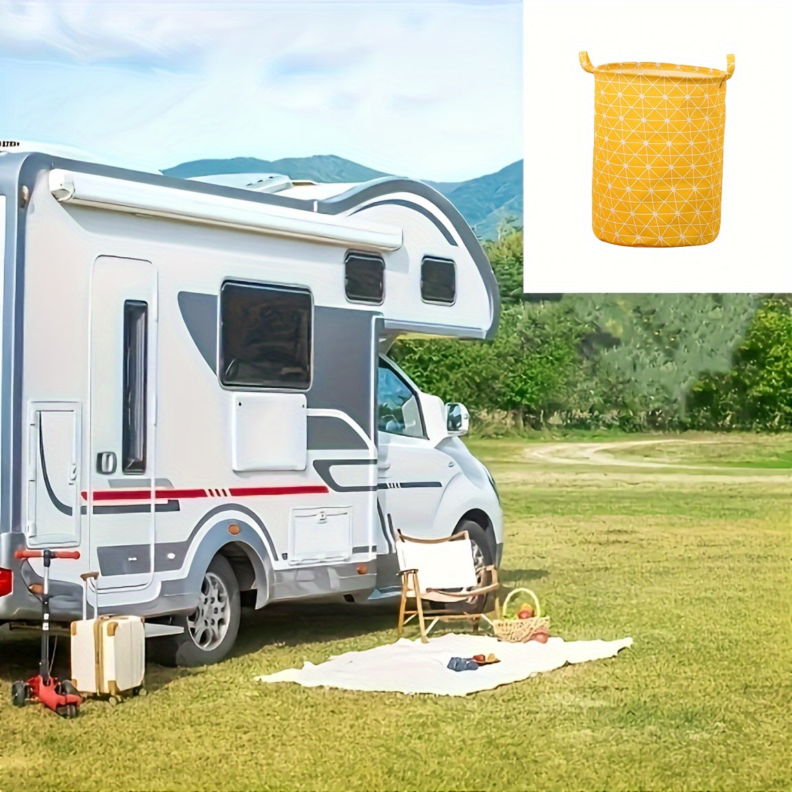 Durable Textile Storage Basket with Fish and Leaf Pattern for RV Organization