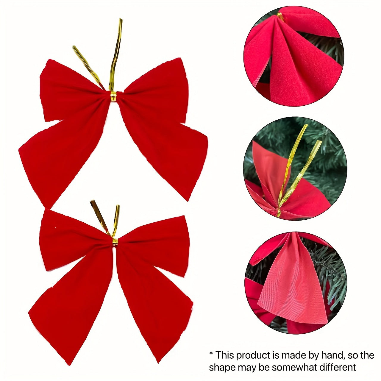 12-Pack Red Christmas Tree Bows Festive Plastic Fabric Holiday Decor