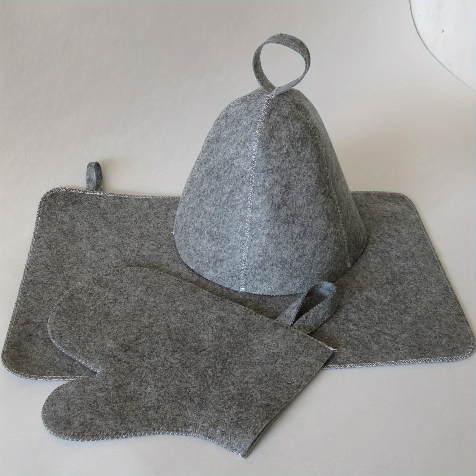 100% Felted Sauna Accessory Set with Insulating Mat Cap and Mitt