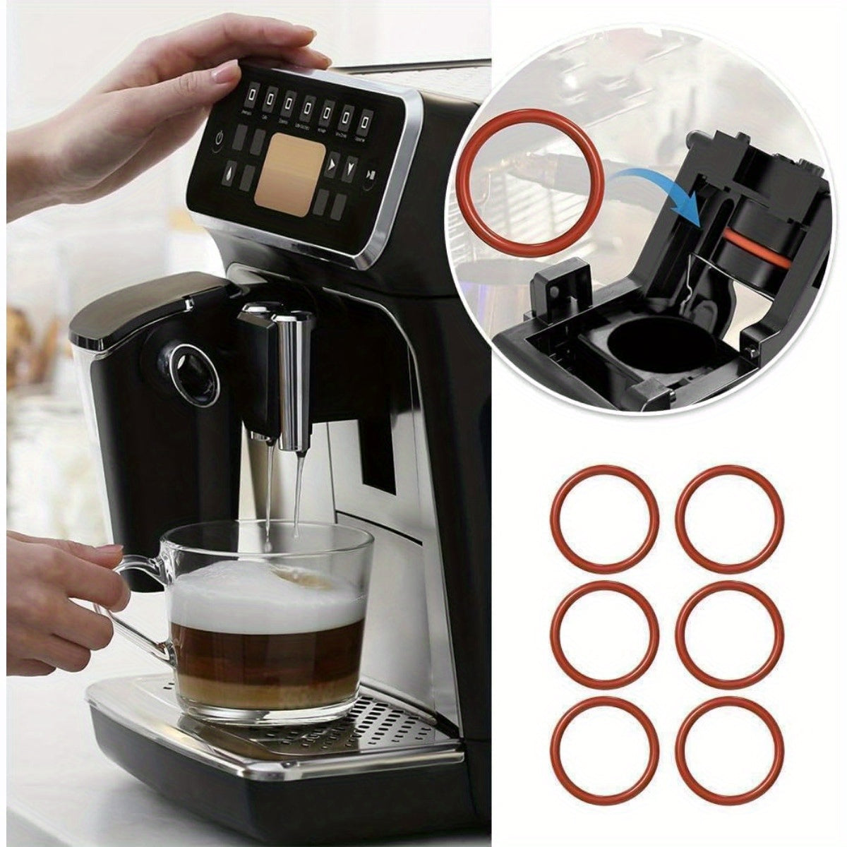 Silicone O-Rings Set of 6 for Coffee Machines Food Grade Seals Replacement Parts