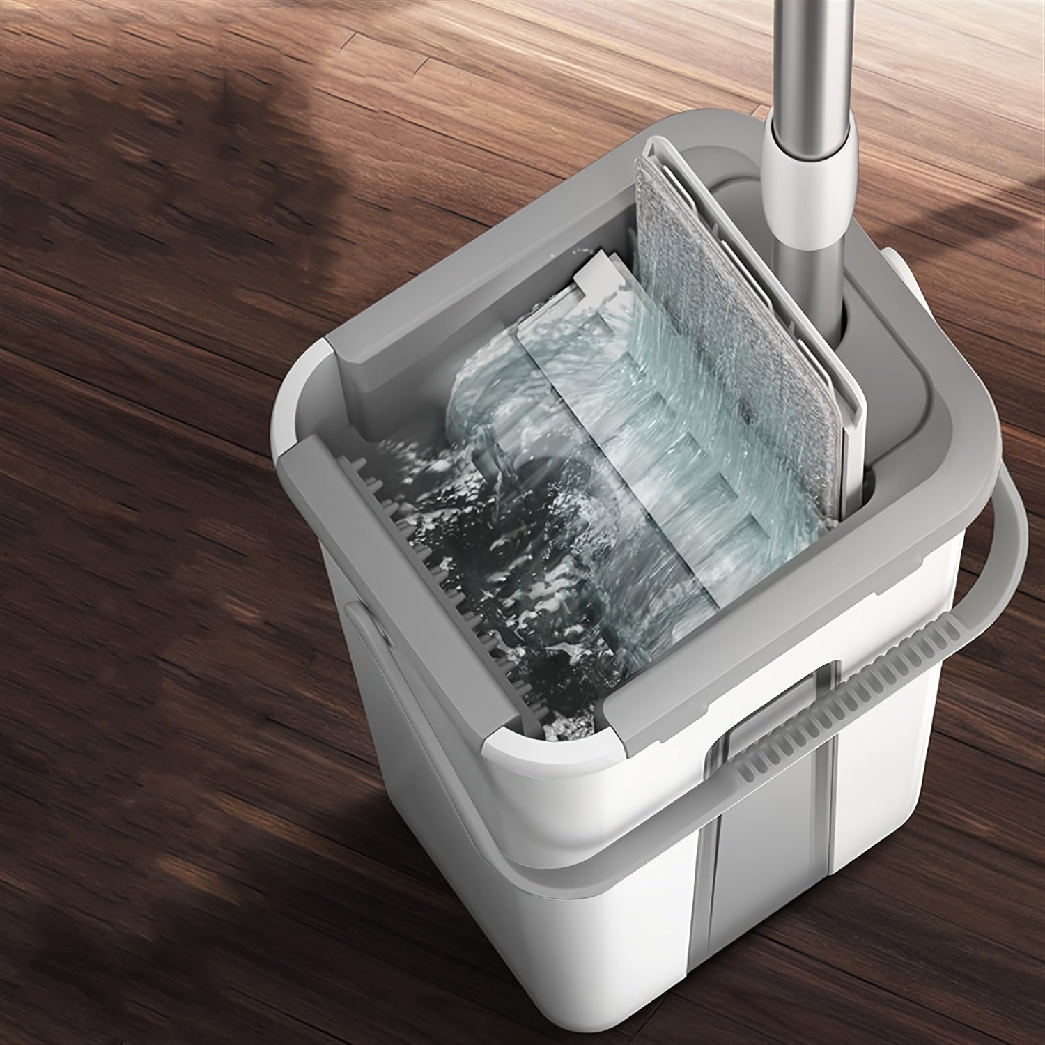 Dual-Purpose Wet and Dry Mop with Built-In Scraper and Bucket for Floor Cleaning in Kitchen Bathroom Bedroom Living Room