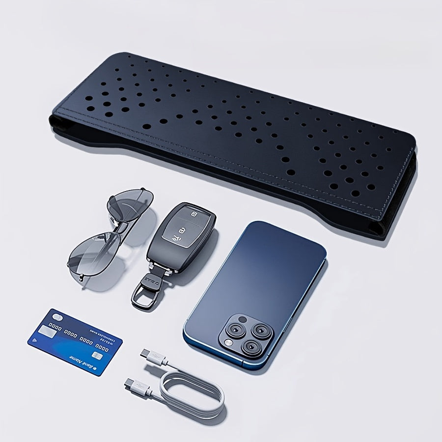 Faux Leather Car Dashboard Organizer with Cup Holder and Storage Compartments