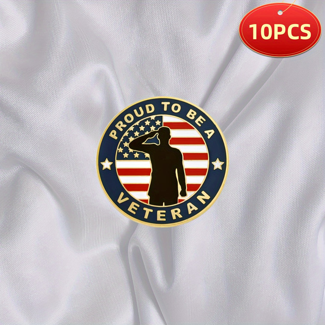 10 dona Veteran Memorial Lapel Pin Badges to'plami, Ayollar uchun Vintage Alloy Dumaloq Pinlar