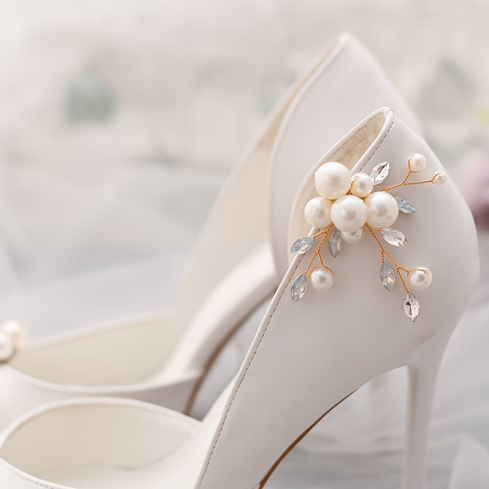 Pearl and Rhinestone Shoe Clips for High Heels Bridal Wedding Accessories Detachable Pair