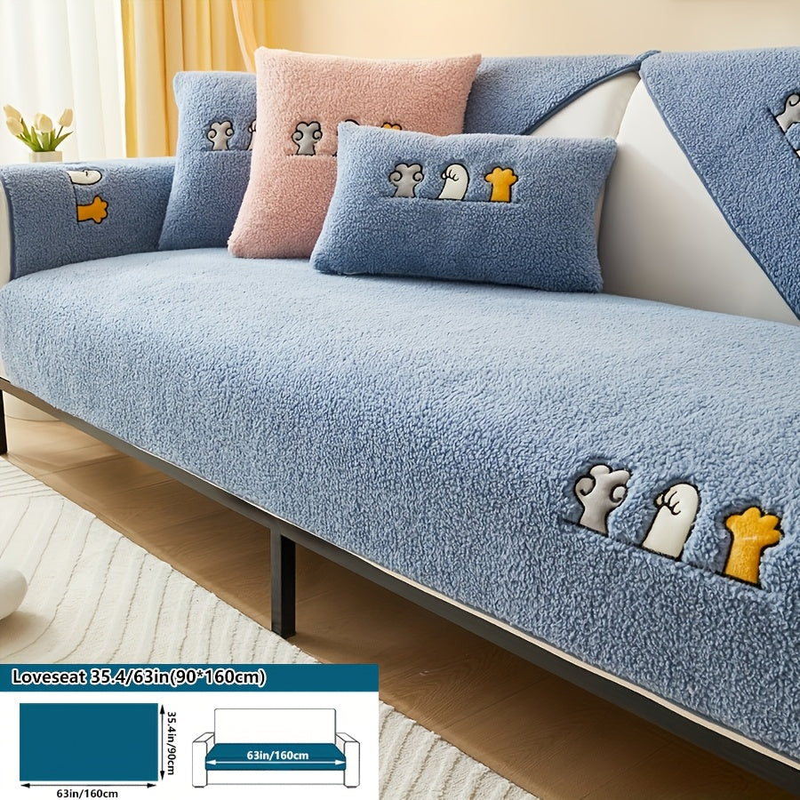 Роскошный фальшивый овечий плюшевый чехол для дивана на зиму, дружелюбный к домашним животным и стираемый в машине. Обеспечивает защиту от царапин и подходит для диванов от одного до четырех мест, а также для кроватей и подушек.