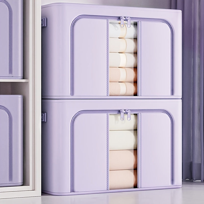 Large Capacity Foldable Storage Box Oxford Fabric Lavender with Transparent Window and Zipper
