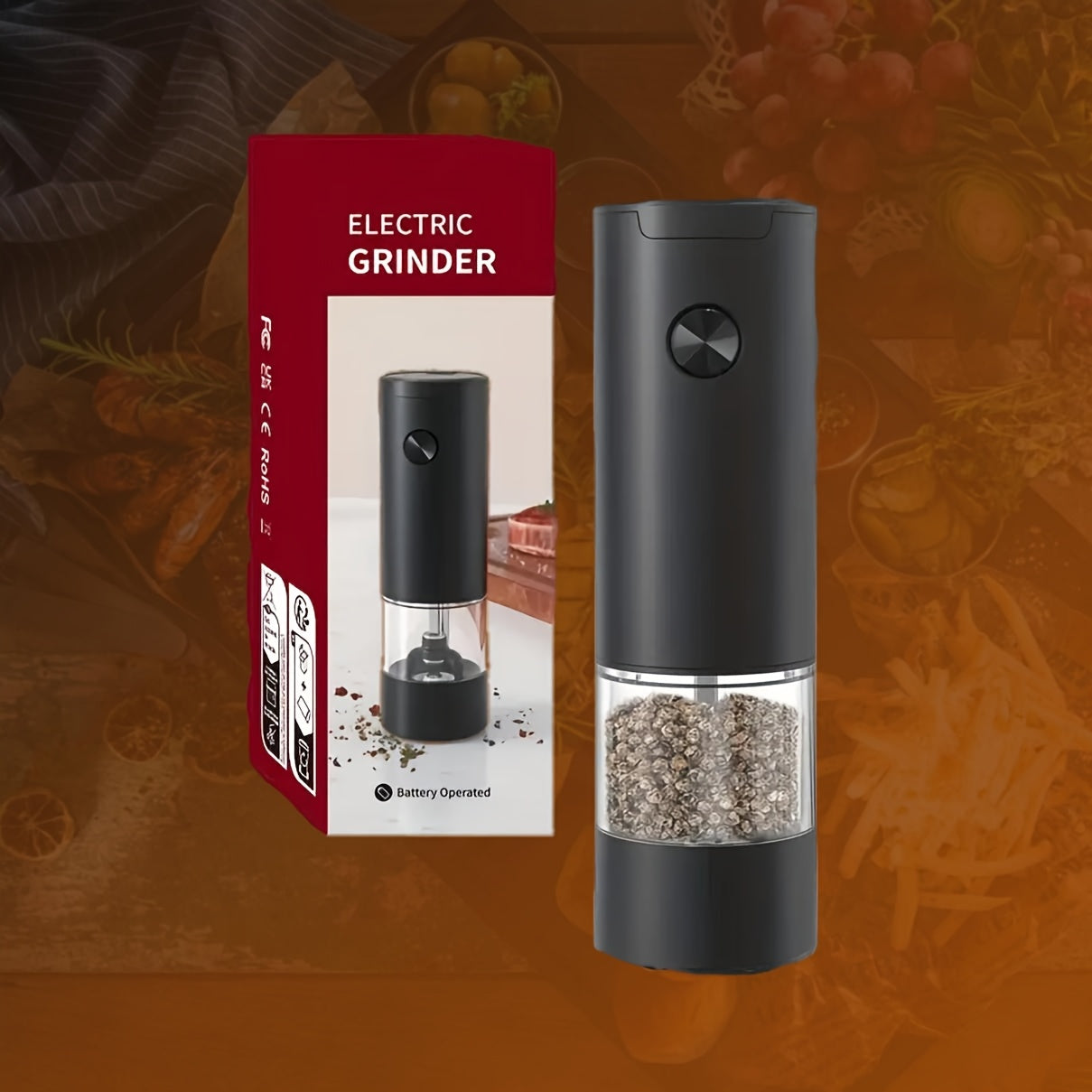 Batareya bilan ishlaydigan ziravorlarni maydalash uchun maydalagich, sozlanadigan qattiqlik, shaffof konteyner, bitta bosish bilan maydalash