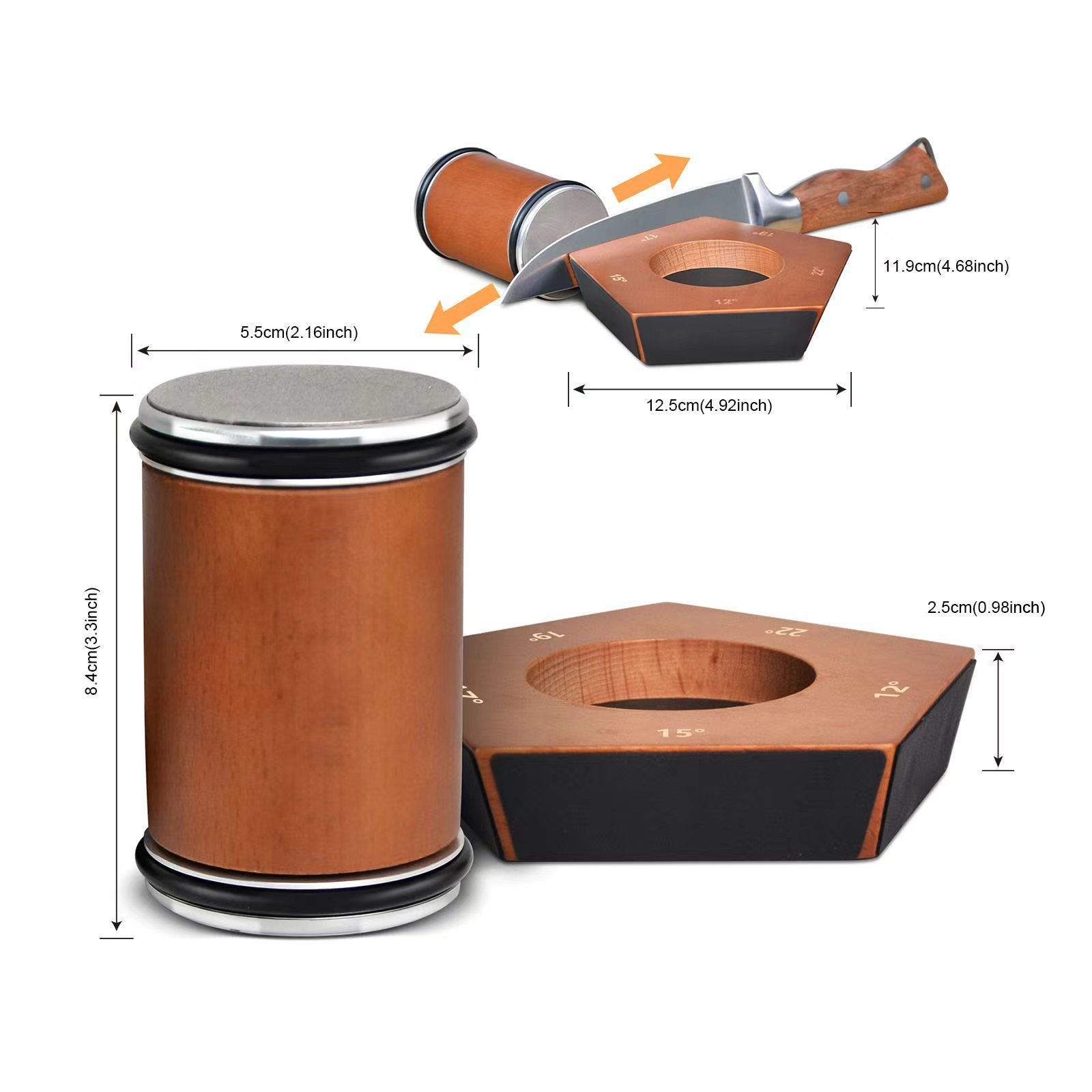 Qorong‘u jigarrang pentagonal qattiqlashtiruvchi tosh, oshxona pichog‘i va asboblar uchun aylanuvchi qattiqlashtiruvchi, barcha po‘lat qattiqliklariga mos keladi.