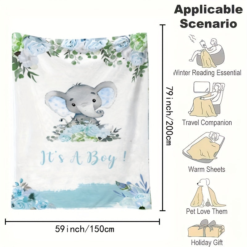 Cozy Flannel Throw Blanket with Custom Elephant Pattern Personalized Soft All-Season Gift