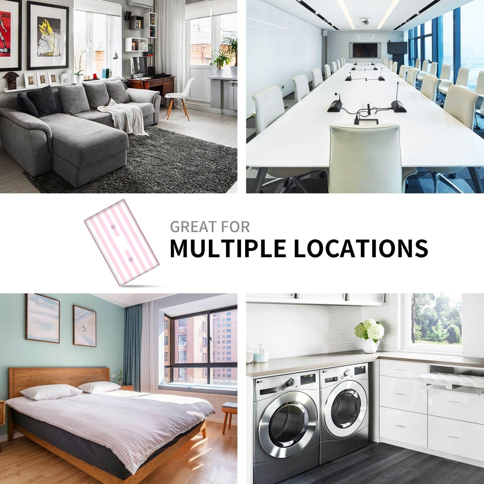 Pink Striped Light Switch Cover Easy to Install No Batteries Required