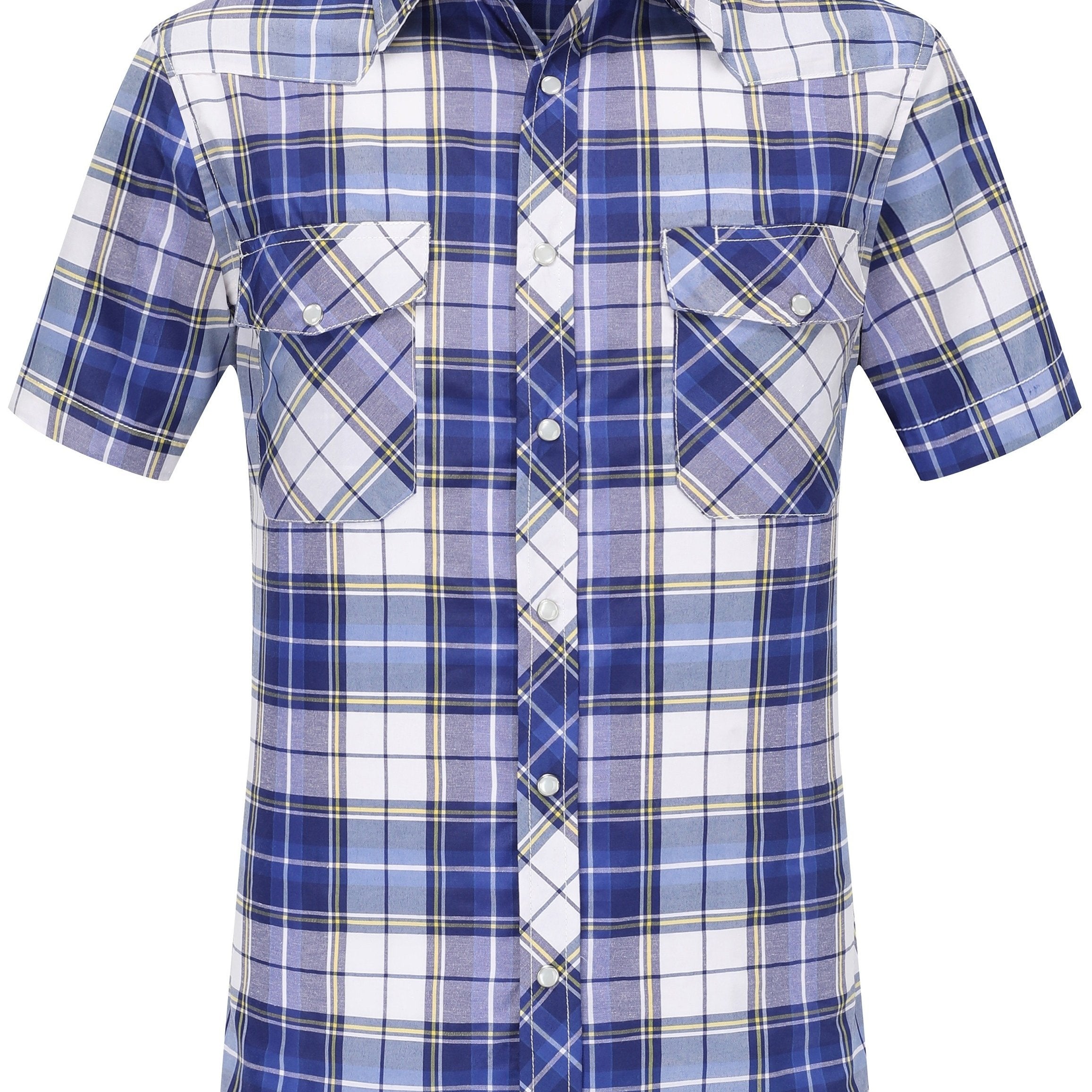 Camisa de verano casual de cuadros para hombre, manga corta, ajuste ajustado, poliéster y algodón, ligera