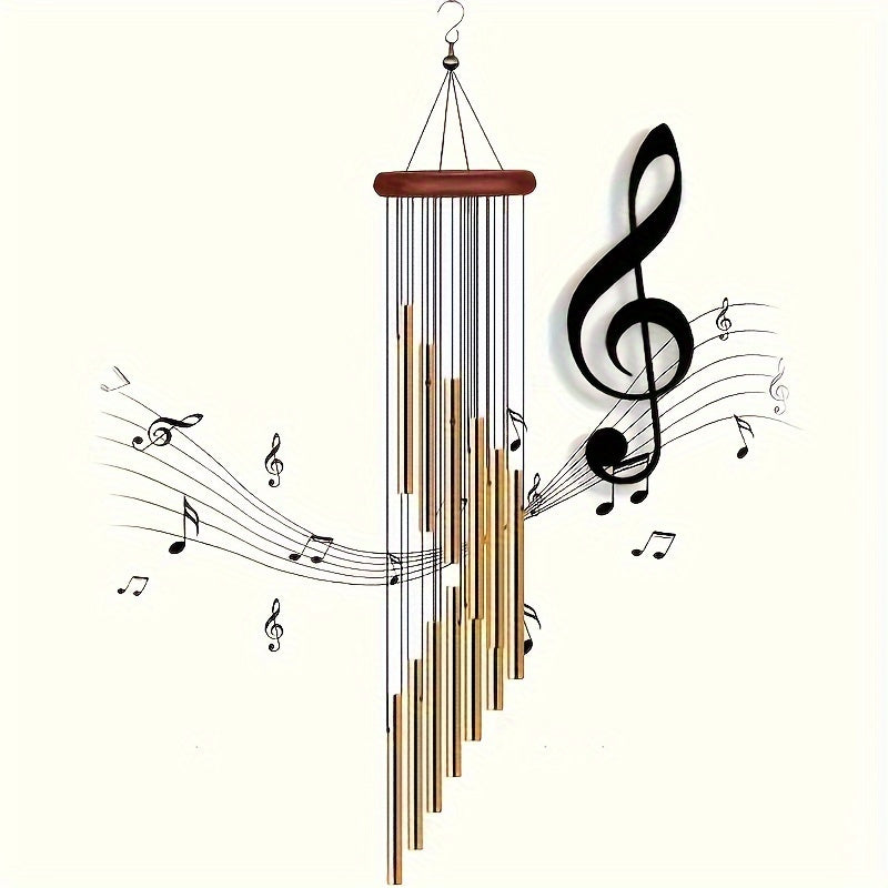 12-Tube Gold Aluminum Wind Chime Wall Mount Outdoor Decor