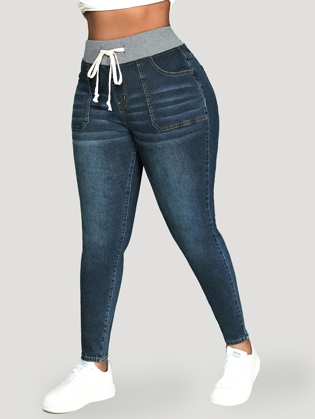 Женские джинсы из эластичного денима с шнурком на поясе, облегающий крой, повседневные, для всех сезонов