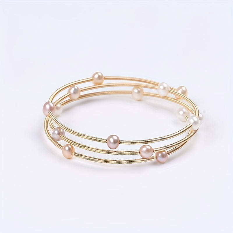 Freshwater Pearl Bracelet with Starry Design and Potato-Shaped Pearls