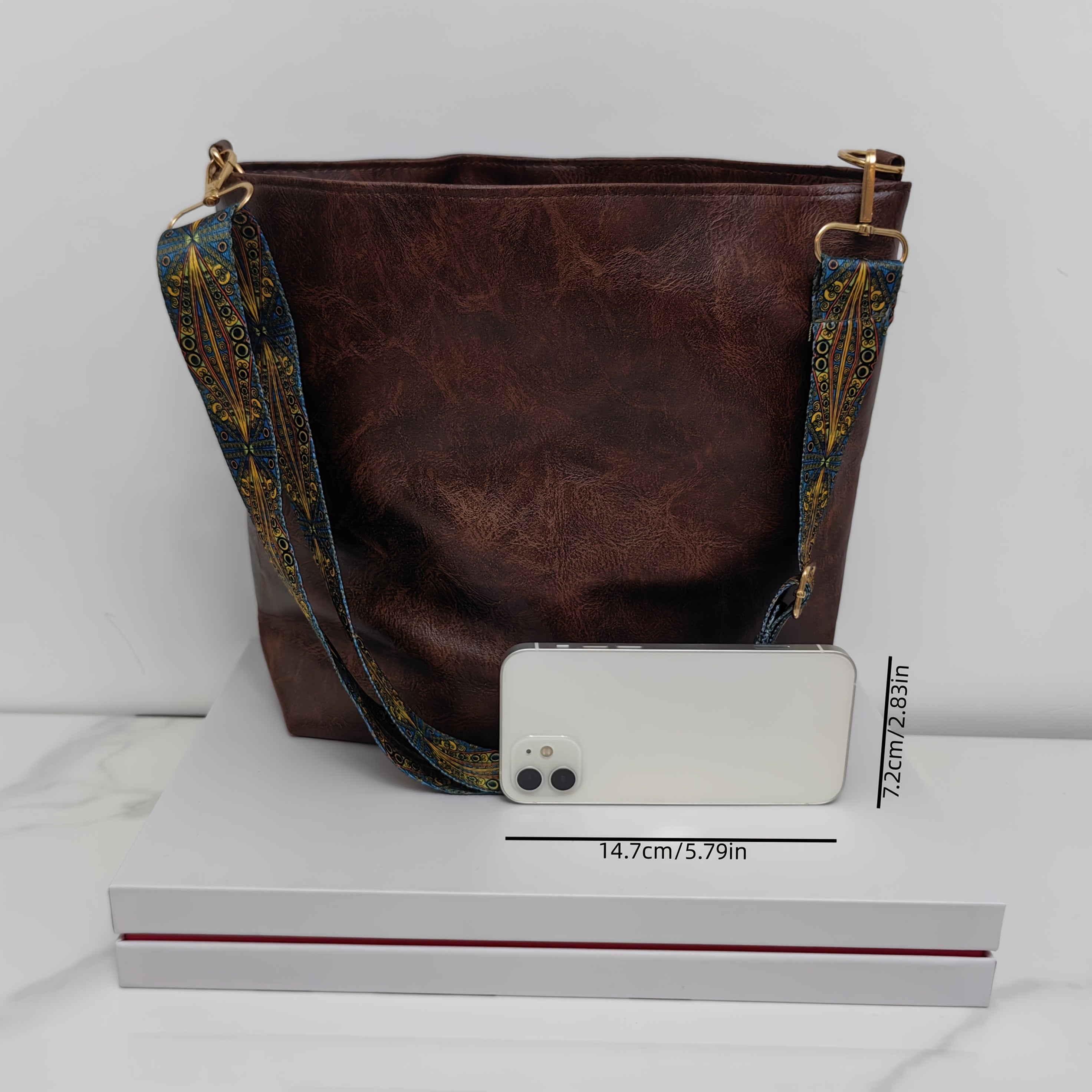 Bohemian Style Geometric PU Leather Hobo Bag for Going Out Light Brown