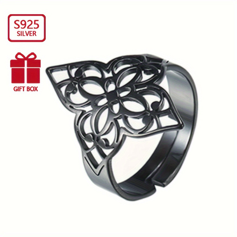 Sterling Silver Ethnic Style Lucky Flower Ring for Women