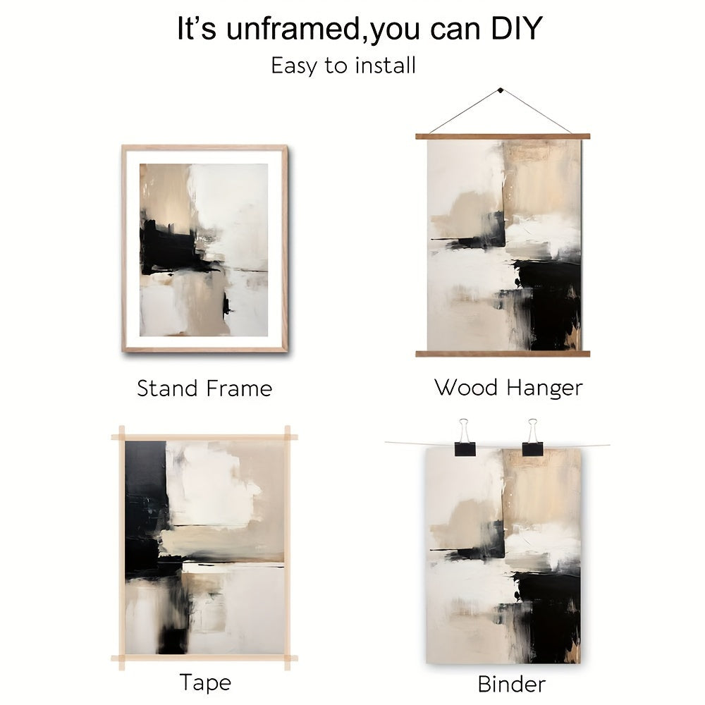 Set of 3 Modern Abstract Canvas Wall Art Prints Black Beige Minimalist Home Decor for Living Room Bedroom Office