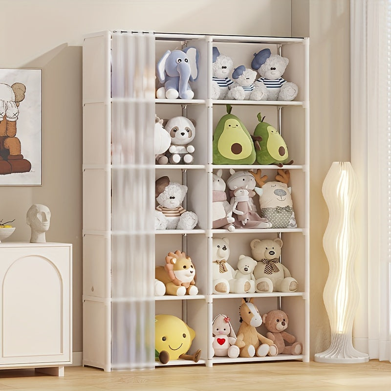 White Wardrobe with 6 Shelves and Coat Rack for Bedroom and Living Room Storage