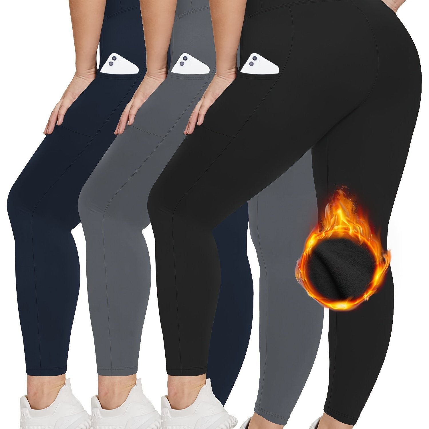 Leggings cálidos de talla grande, gruesos, elásticos, de cintura alta, para otoño e invierno, mujer