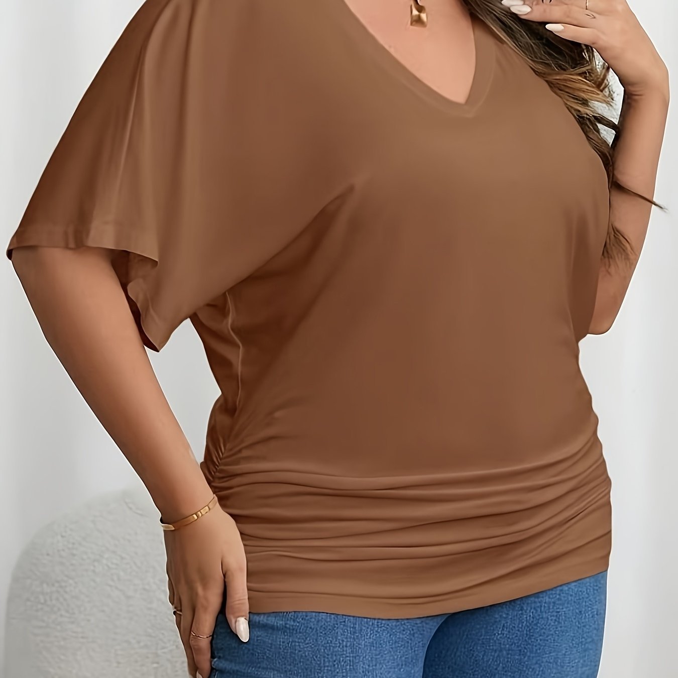 Plus Size V-Neck T-Shirt Women Short Sleeve Casual Spring Summer
