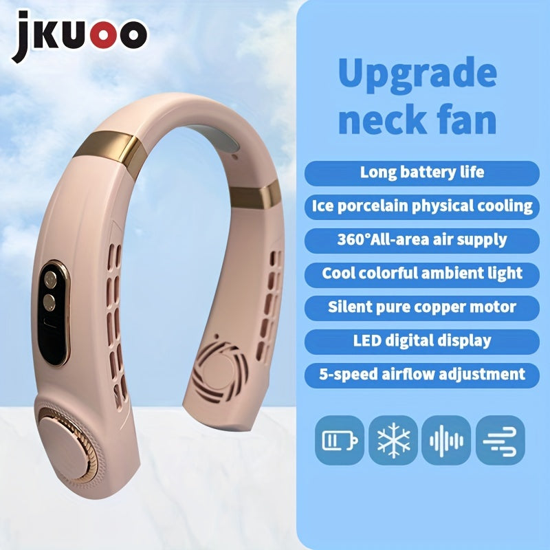 Portable Neck Fan 5-Speed Adjustable USB Rechargeable for Sports Travel Summer