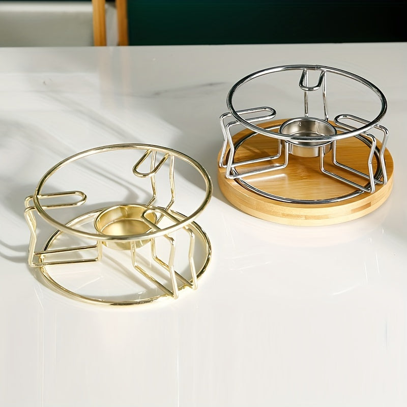 Stainless Steel Candle Holder with Wooden Base for Tea Coffee Heating and Beverage Accessories