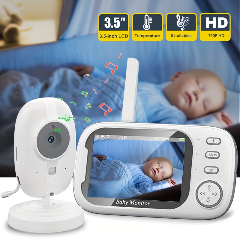 Baby Monitor with 720P HD Camera 8.89cm LCD Screen Night Vision Two-Way Audio Temperature Display