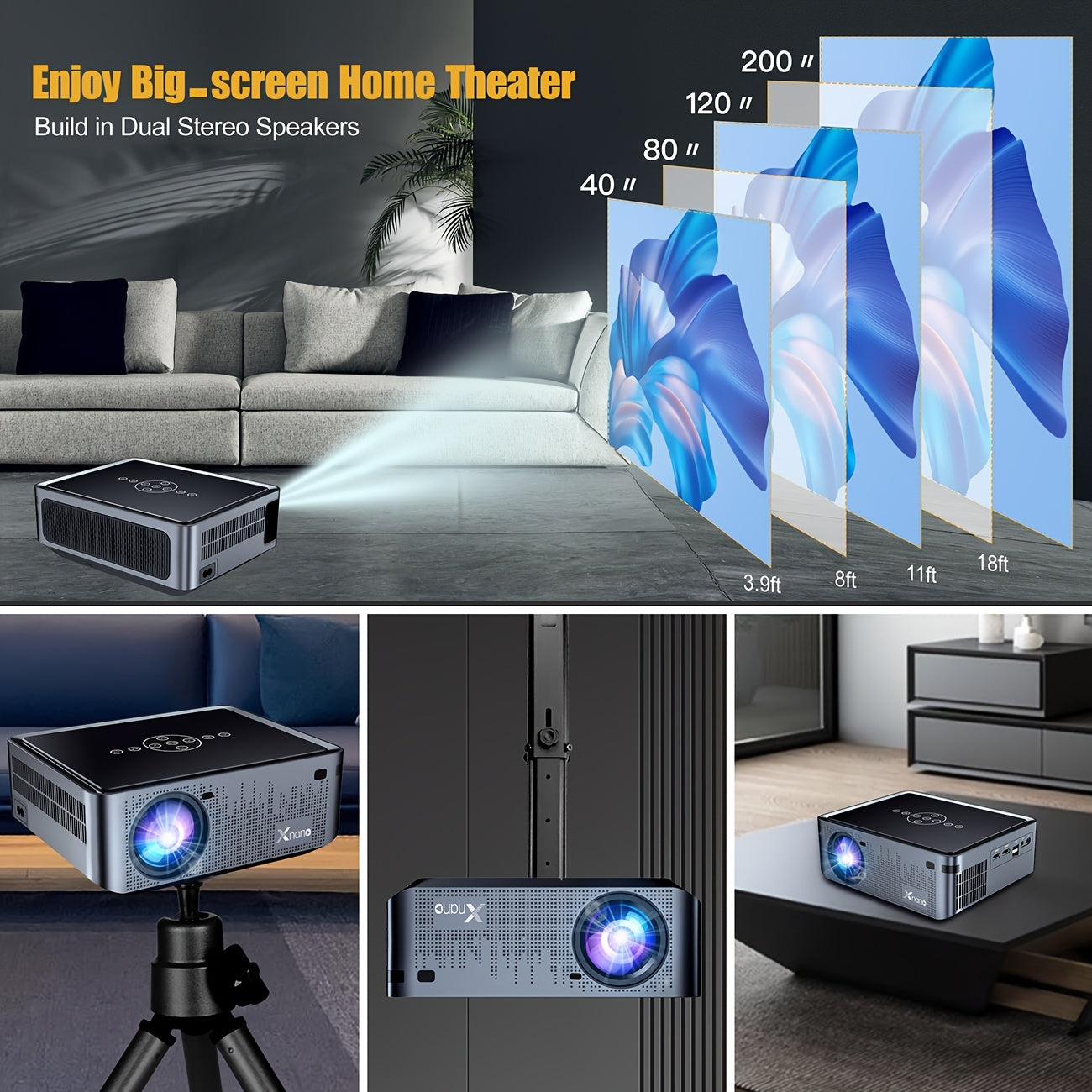 Ultra HD Home Theater Projector 4K WiFi Auto Focus Wireless Brightness