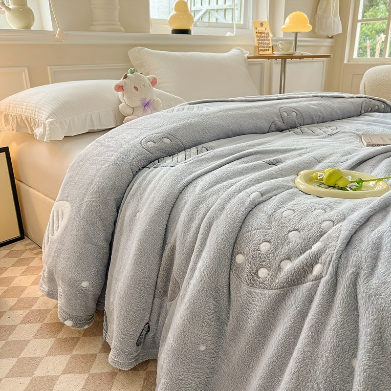 Luxurious Ultra-Soft Snowflake Velvet Throw Blanket for Couch Bed Camping in Love Gray