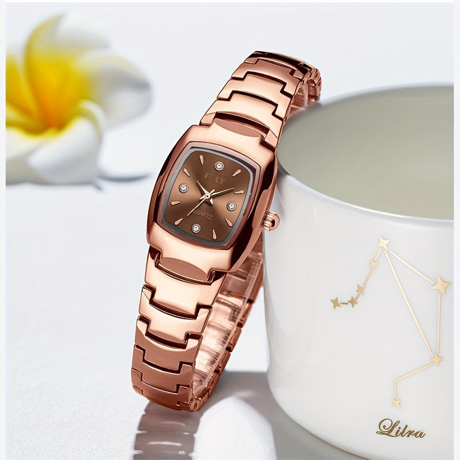 Unisex Square Rhinestone Quartz Watch with Zinc Alloy Strap and Dial