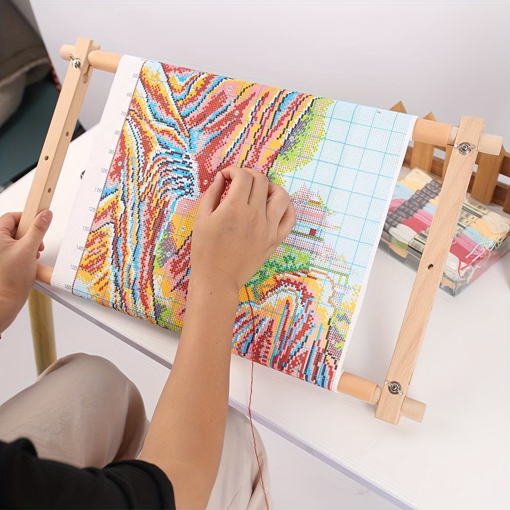 Portable Beech Wood Embroidery Stand with Detachable Cross Stitch Frame 54.51cm for Home Sewing
