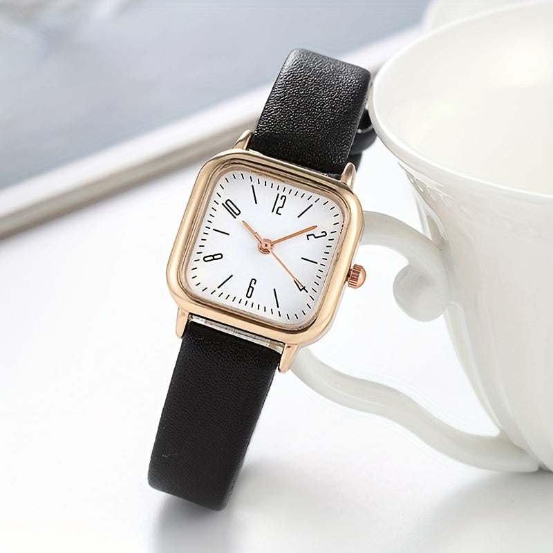 Women's Square Quartz Watch with Imitation Leather Strap and Zinc Alloy Case