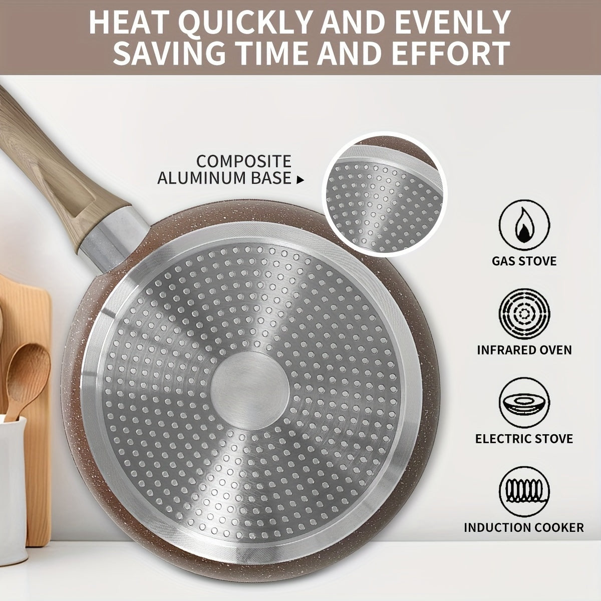 Non-Stick Aluminum Frying Pan with Wooden Handle Maifan Stone Coating Dishwasher Safe