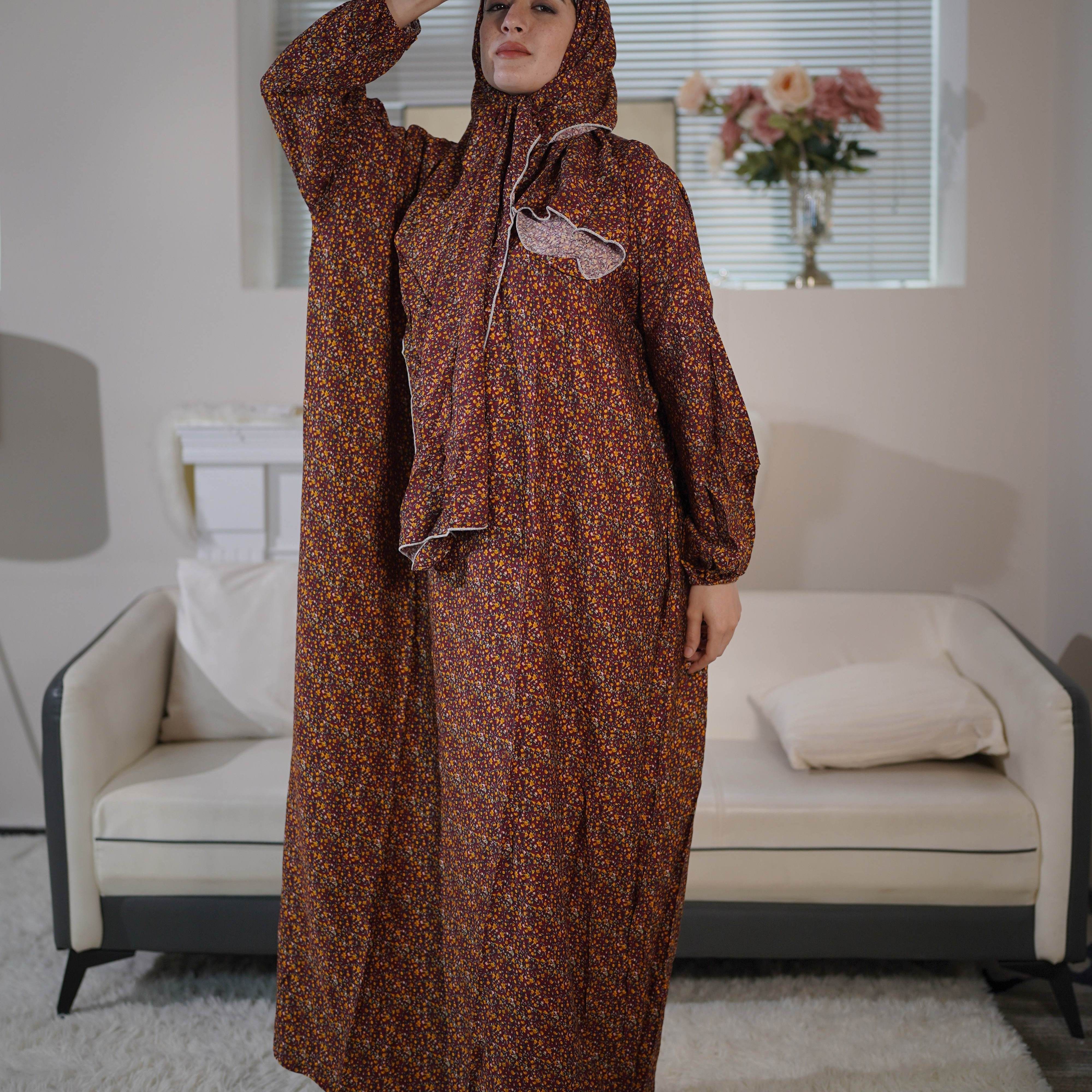 Plus Size Modest Dress Long Sleeve Casual Loose Dress with Hijab