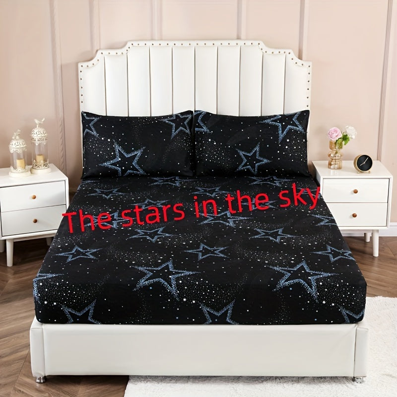 Starry Sky Bedding Set Polyester Twill Fitted Sheet and Pillowcases 30-34cm