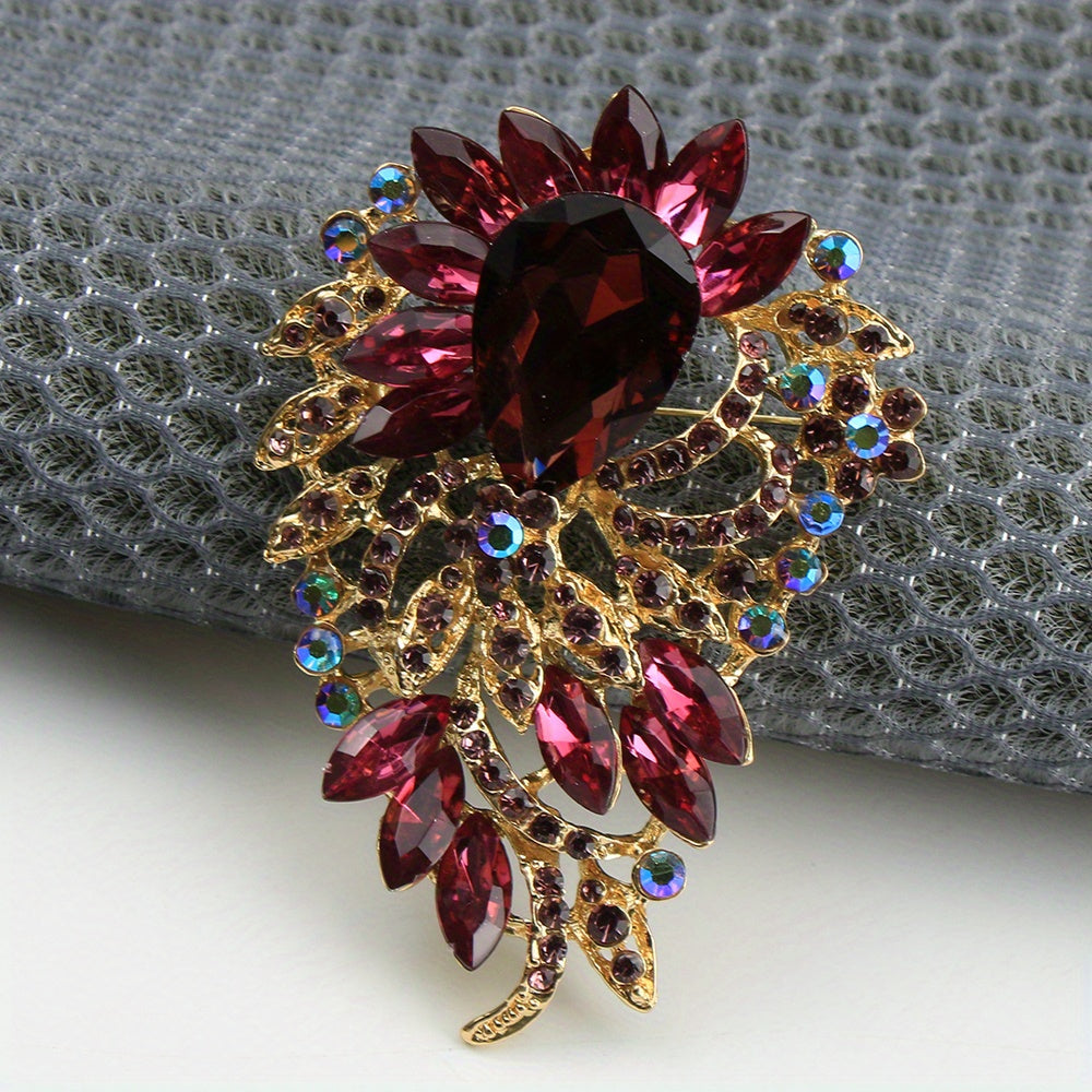 Vintage-Inspired Flower Brooch with Colorful Rhinestones and Enamel for Women