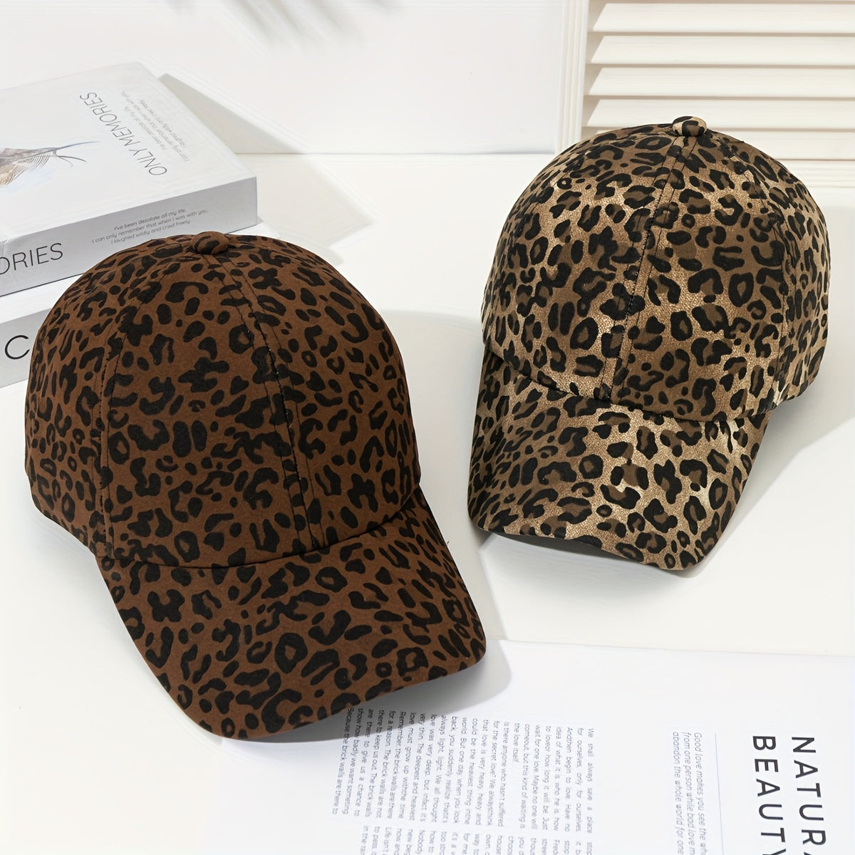 Unisex Leopard Print Baseball Cap with Flat Brim Lightweight Polyester Vintage Style