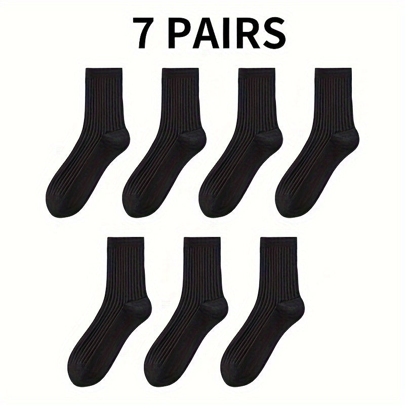 7 Pairs Black and White Thick Mid-Length Socks for Autumn Winter Breathable Comfort