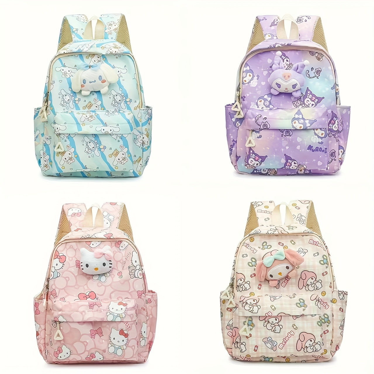 Charmer Backpack for Women with Hello Kitty Kuromi and My Melody Cartoon Anime Daypack Nylon Red Blue Green Purple Pink