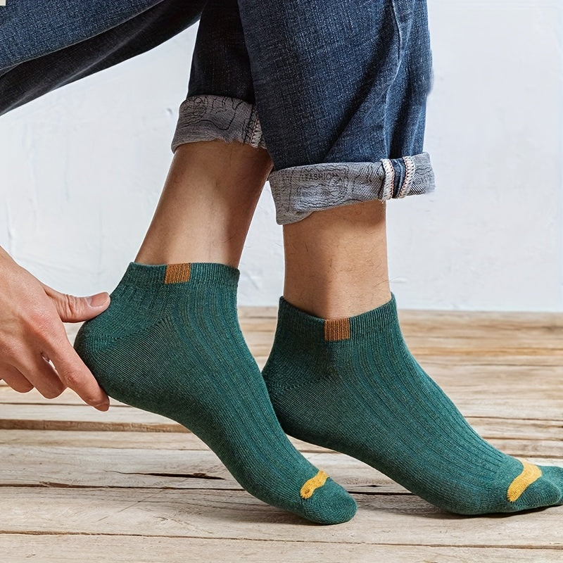 Men's Boat Socks Pack of 10 Thin Breathable Short Retro Style Multi-Color