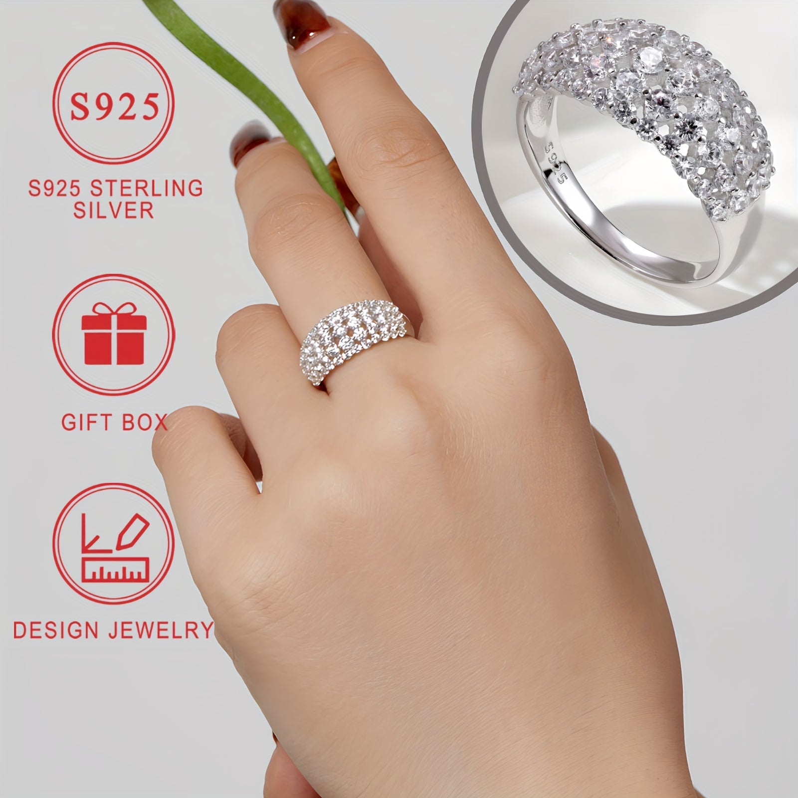 Keng Versiya Ayollar Halqasi Qiyshiq Olmosli Sintetik Zirkoniya Halqasi - Yuqori Sifatli Sterling Kumush (S925) - Zamonaviy Dizayn - Marjon Zargarlik - Sevishganlar Kuni, Onalar Kuni, Ramazon, Eid al-Fitr uchun Mukammal Sovg'a - Sovg'a qutisida keladi