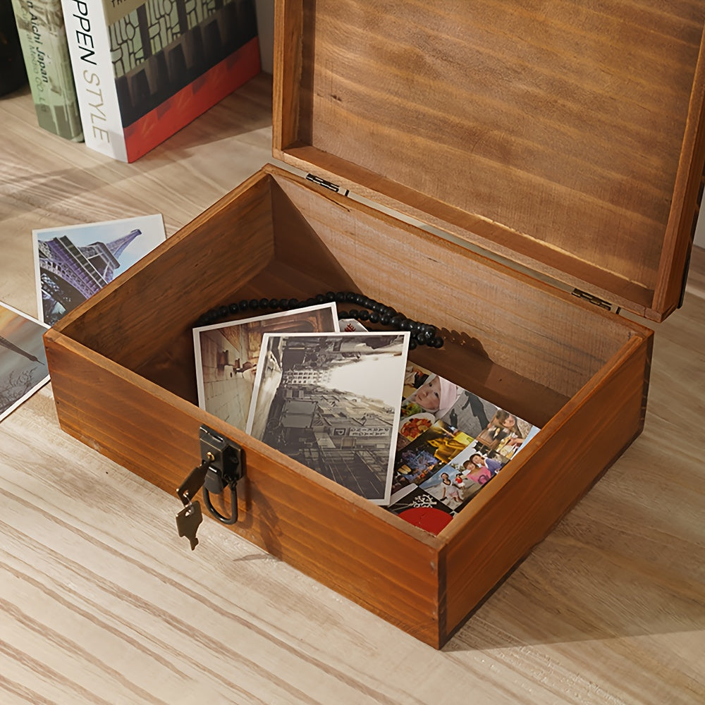 Handcrafted Wooden Storage Box with Lock for Desk Organization Not Waterproof