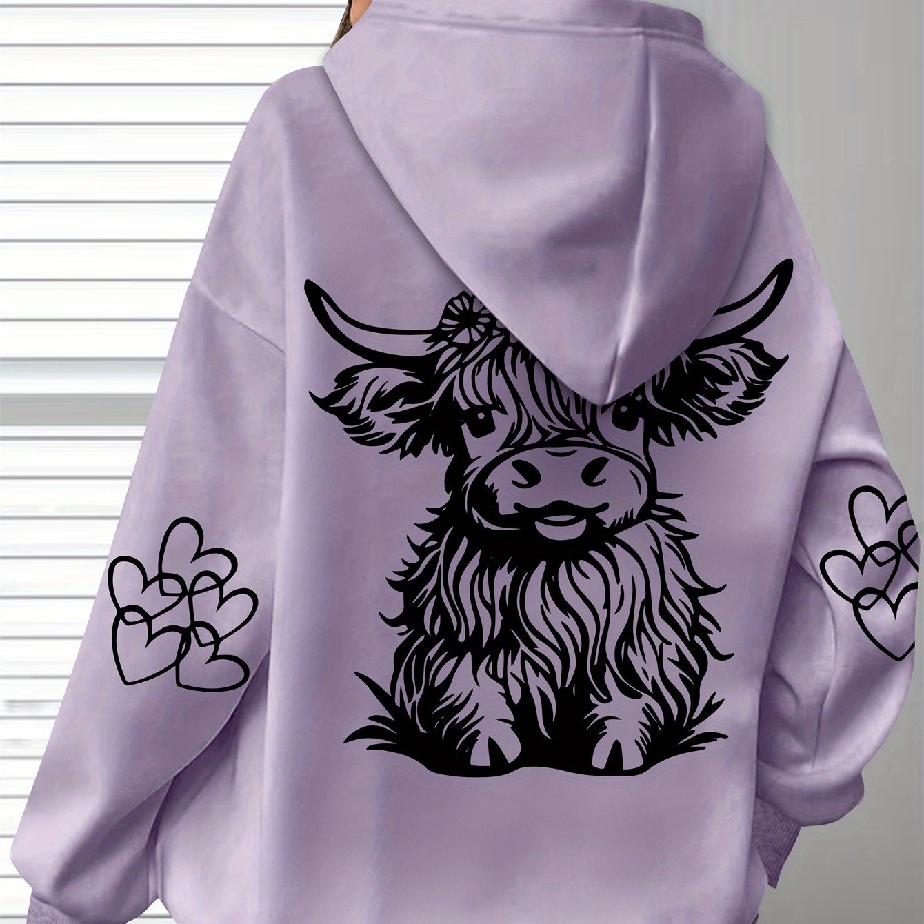Women's Oversized Cozy Hoodie Brown Highland Cow Print Long Sleeve Pullover Casual