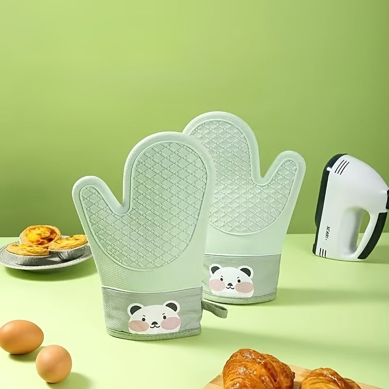 Silicone Heat-Resistant Oven Gloves 1 Pair Non-Slip Microwave Safe Baking Mitts