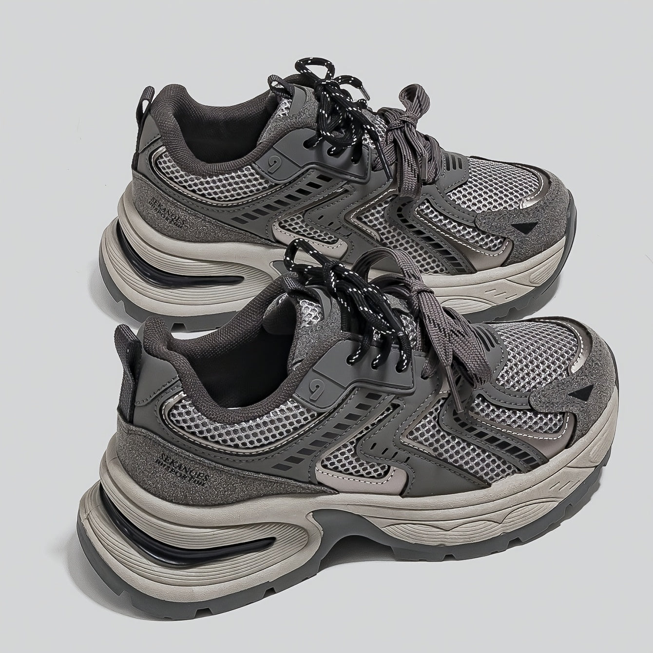Women's Mesh PU Cover Retro Casual Sneakers Low-Top Lace-Up Walking Shoes