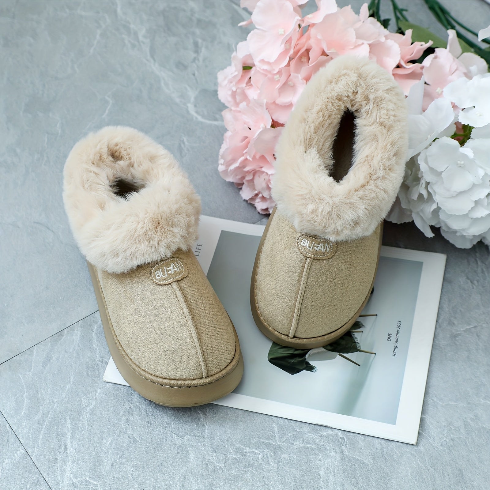 Women's EVA Snow Boots Slippers Indoor Warm Plush Thick Sole Gray Khaki Brown Pink