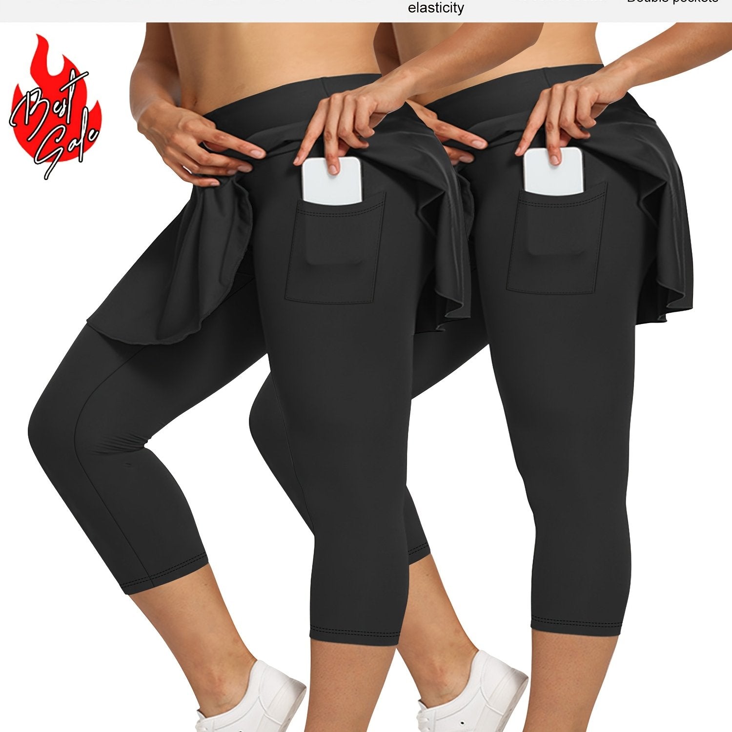 Women's High-Waist 7-Inch Skort Pants with Pockets Stretchy Soft Plus Size