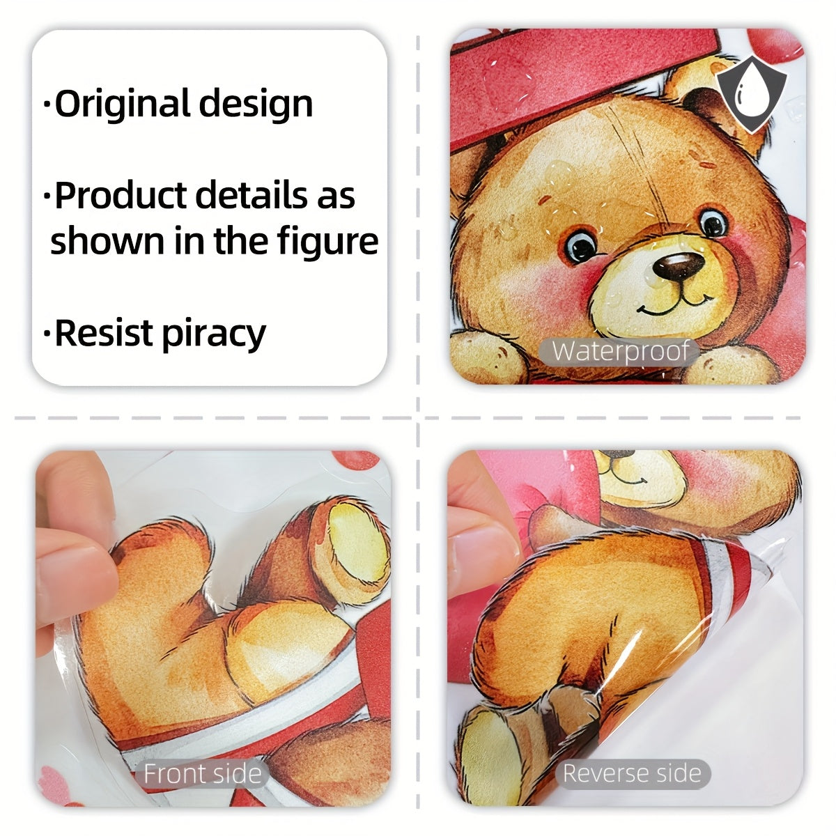 Valentine's Day Teddy Bear Heart Balloons Window Stickers 2 Sheets Reusable PVC