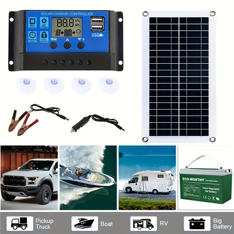 Kit de panel solar portátil 12V 18V carga USB para autocaravana, camper y coche