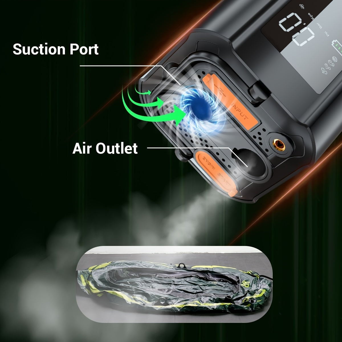 Portable 12V Air Compressor and Jump Starter with 10000mAh Power Bank